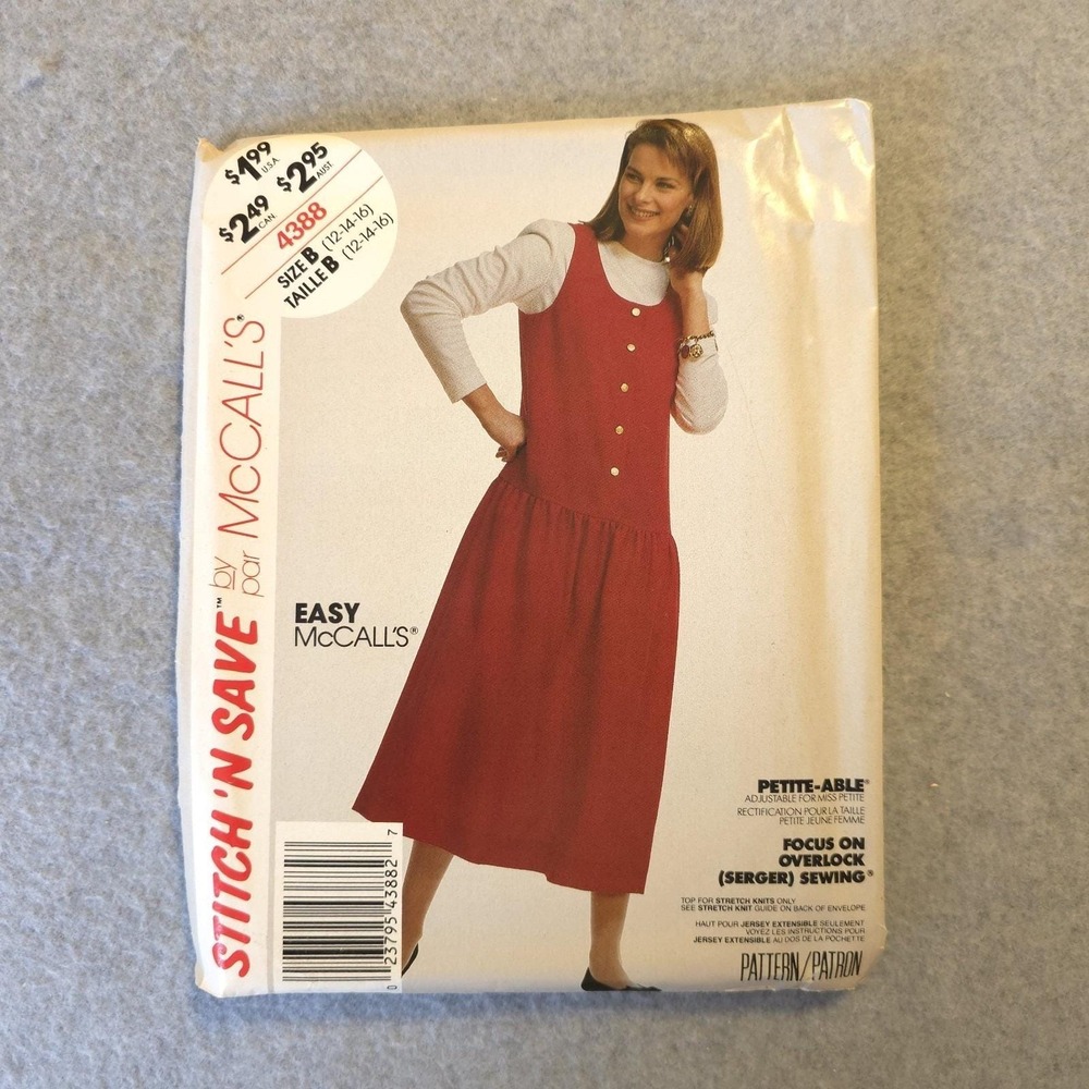 McCall's 4388 Sewing Pattern Size 12-16 Misses Jumper Dress Stitch 'N Save Uncut